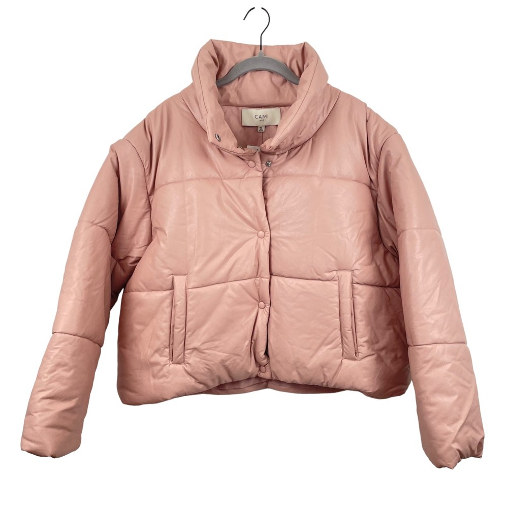 24.NWT Cami NYC Cecilia Vegan Leather Puffer  Pink XL Polyurethane Faux Leather